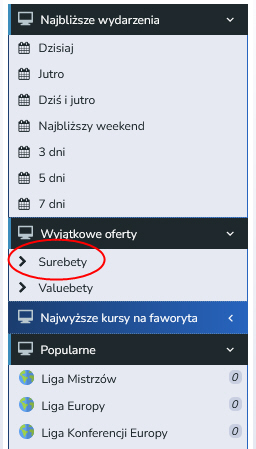 Aktualne surebety możesz sprawdzić w dziale Surebety surebet